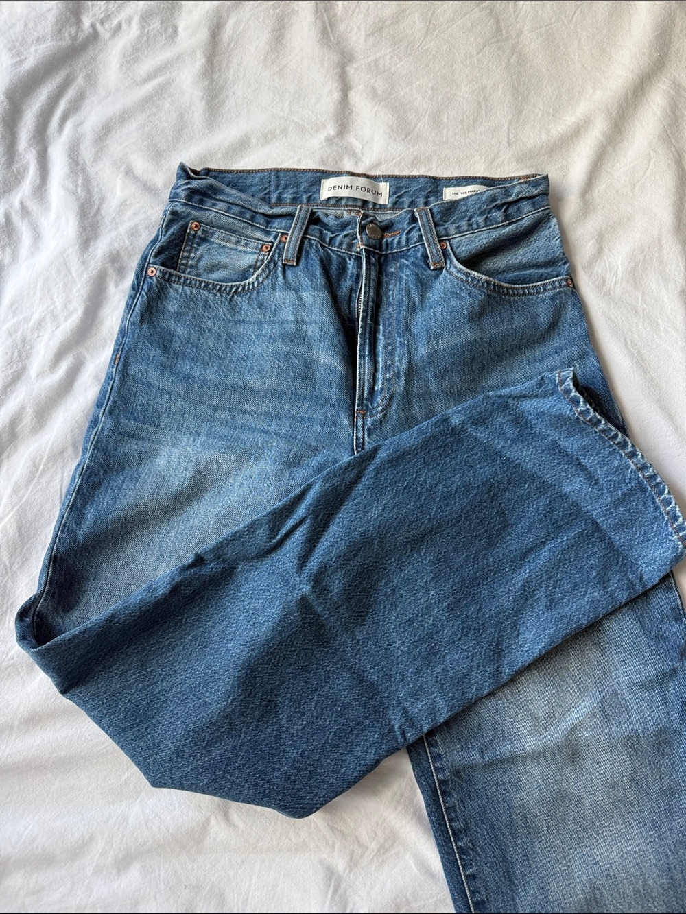 Denim Forum Women's Marlo Hi-Rise Baggy Medium Blue Straight-Leg Jeans